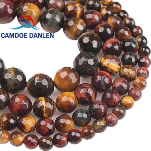 Natural Stone Faceted Mixed Color Tiger Eye Stone Round Loose Beads 6 8 10 12mm For Bracelet Necklace Jewelry Making