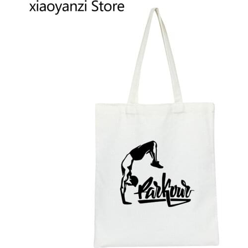 New Print Black and White Fashion Large Capacity Canvas Tote Bag Parkour Printed Funny Brand Shopping Canvas Tote Bags