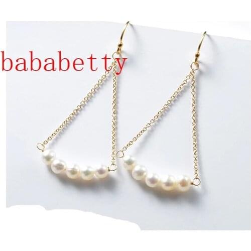 New fashion Handmade 5-6mm freshwater potato shape pearl earrings natural earrings long Tibetan silver hooks
