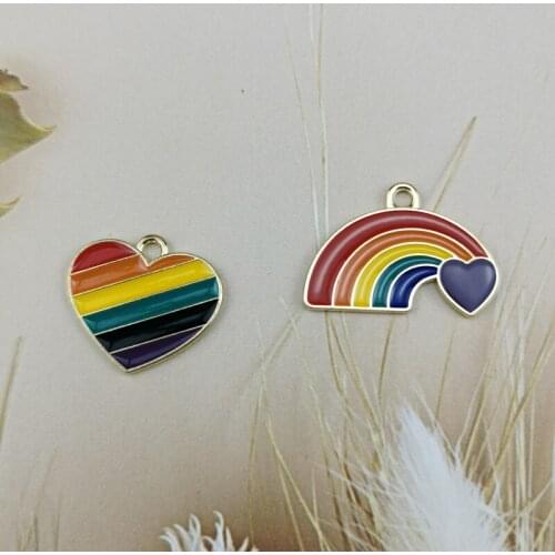 10pcs Gold Tone Alloy Enamel Charms Colorful Heart Rainbow Charm Pendant DIY Earring Bracelet Finding Jewelry Accessory Handmade