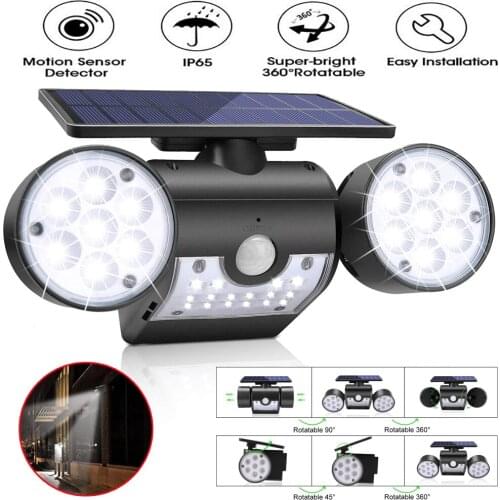 Rotatable LED Solar Light Double Head Human Body Motion Sensor Solar Lamp Outdoor Waterproof Pathway Emergency Spotlight