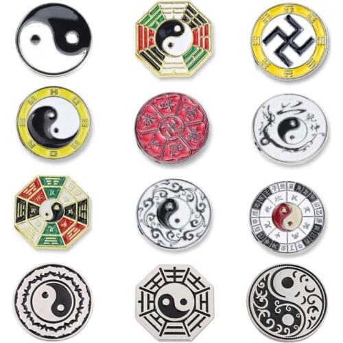 Religious Taoism Tai Chi Gossip Metal Molded Alloy Brooch Dripping Oil Jewelry Accessories Decorative Clothing Lapel Bag