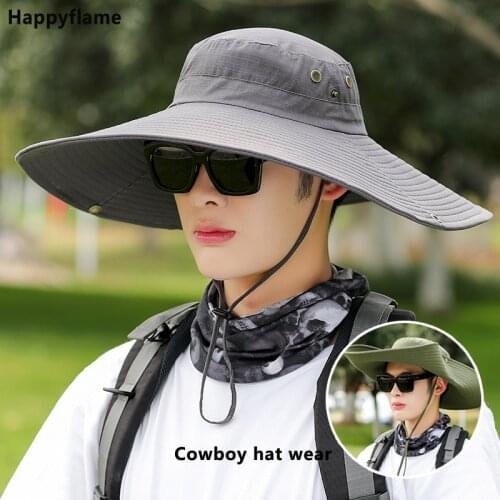 Hot Summer Fishing Hat Cycling Breathable Sunshade 16CM Big Brim Fisherman Hat Mens panama hat Outdoor Solid Color sombreros de
