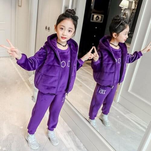 2021 Autumn Winter Children Clothing Kids Girls Clothes Sets Baby Girl Cartoon Thick Jackets+Vest+Pants 3pcs Sports Suits Warm