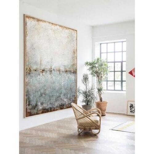 Vertical Abstract Painting Modern Artwork Abstract Wall Art Blue Green Acrylic Painting On Canvas Interior Design Decor