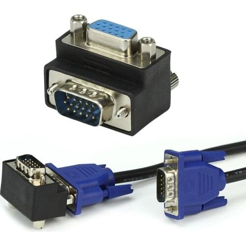 VGA 15 Pin Male To Female M/F 90 degree Right Angled Adapter Cord Monitor Connector