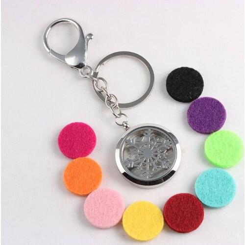 Screw Snowflake Aromatherapy Essential Oils Diffuser Locket Keychain Stainless Steel Perfume Locket Keychain 10PCS