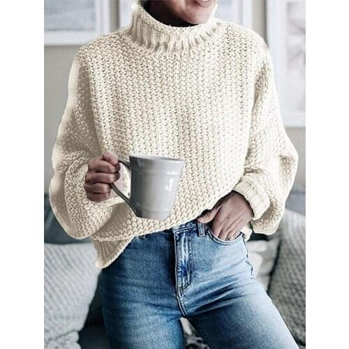 Turtleneck Women Pure Color Pullovers Long Sleeve Top Pullover Sweaters Autumn Winter All-Match Knitted Top Ladies Clothes