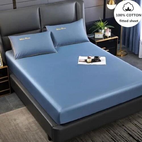 WOSTAR 100% Cotton summer elastic band fitted sheet mattress cover high-end super soft cozy bed linens queen king size bed sheet