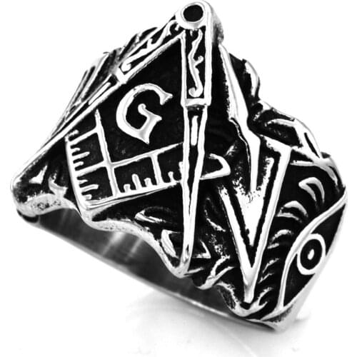FANSSTEEL Stainless Steel Jewelry FreeMasonry Egyptian Mystery Eye Master Mason Masonic Ring FSR20W98