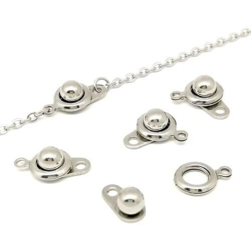 Stainless Steel Pearl Snap Buckle Fastener Clasp Connector Round Snap Chain Buckle for DIY Making Bracelet Necklace Accessories