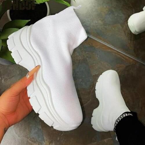 Women Sock Ankle Boots Multicolor Ladies Shoes Ladies Thick Bottom Platform Shoes Woman Casual Autumn Winter Large Size 2020 New