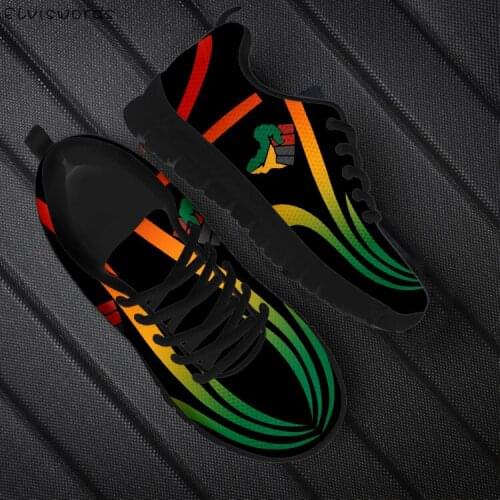 ELVISWORDS Juneteenth Independence Day Design Women Flats Shoes Casual African American Hand Line Mesh Breathable Light Sneaker