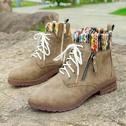 2021 Women Boots Ankle Short Suede Lace Up Woman Shoes Autumn Ladies Zipper Casual Low Heels Sewing Female Fashion Plus Size
