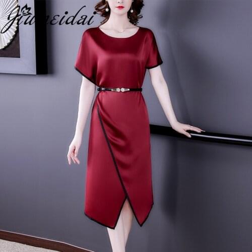 JiuMeiDai 2021 Women Summer A-Line Dress Office Lady Elegant Vintage Solid Sexy Long Dresses Female Fahion O-Neck Party Clothing