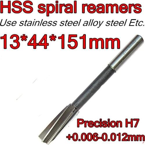 13.0*44*151mm 1pcs Processing length 44mm Petiole 10mm HSS spiral reamers drill Precision H7 +0.006-0.012mm