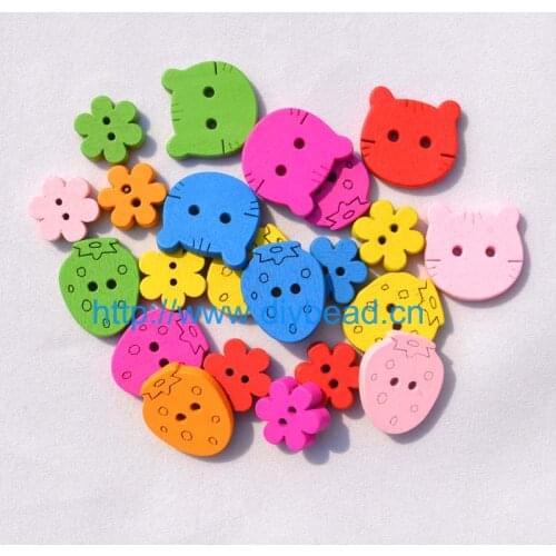 50pcs 20MM Mix Design cartoon wood button mix color Wooden Beads cloth Fabric Art department Cartoon Cats And Strawberry