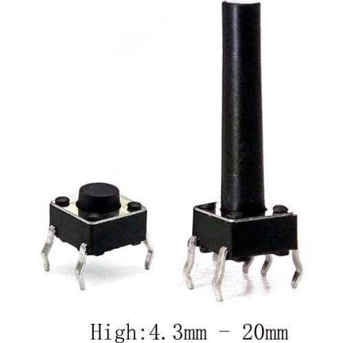 500/1000 pcs 6*6*4.3-20mm high DIP 4 PIN 12V 0.5A Push Button Switch Tactile Tact Direct Plug-in Self-Reset Micro Interruptor