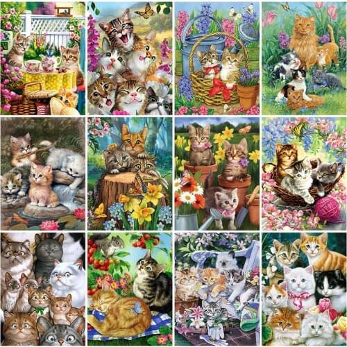 EverShine DIY Diamond Painting Full Drill Square Animal Diamond Embroidery 5D Cat Picture Mosaic Rhinestones Decor For Home