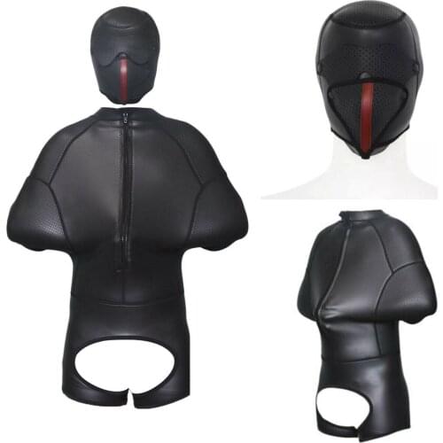PU Leather Zipper Male/Female BDSM body Bondage Design Sexy Rubber Tight Jumpsuit Sponge Catsuit Clothing Sex Toy for Couple