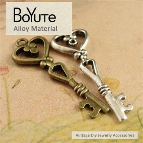 BoYuTe (60 Pieces/Lot) 42*15MM Wholesale Antique Bronze Silver Plated Zinc Alloy Pendant Heart Key Charms Diy Jewelry Findings