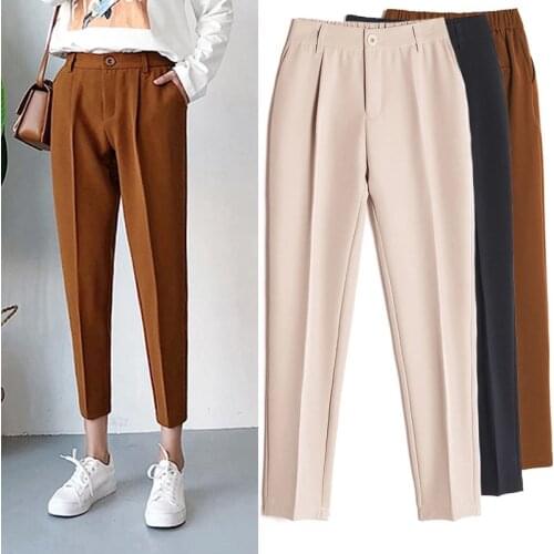 2019 New Womens Casual Harem pants Spring Summer Fashion Loose Ankle-length Trousers Female Classic High Elastic Waist Black