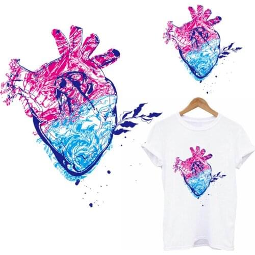 Colorful Heart Patch Thermo-stickers On Clothes Metal Patch Iron On Transfers For Clothing Heart Applique Stripe Ironing Sticker