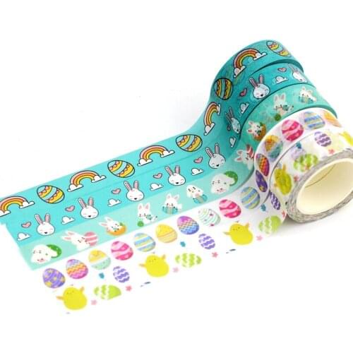 1PC Decorative Easter Eggs Blue Bunny Chick Rainbow Washi Tapes Set Japanese Paper Scrapbooking Masking Tape Cute Stationery