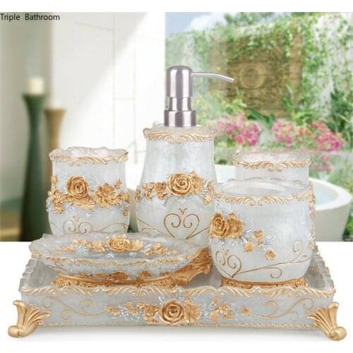 European Resin bathroom set tooth brush holder Soap Dispenser soap box Tray bathroom decoration accessories Wedding gifts