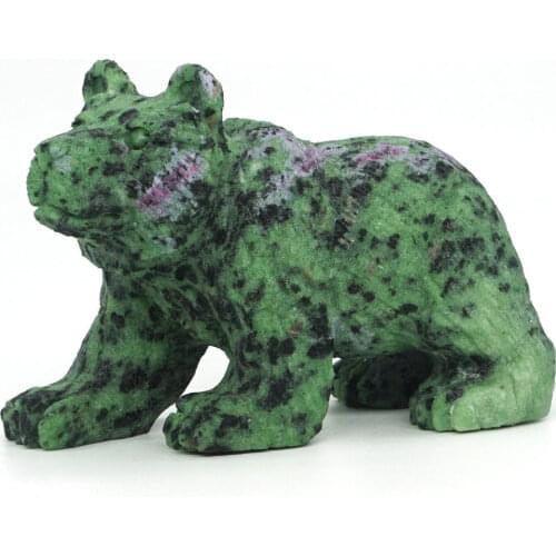 Bear Figurine Natural Gemstone Ruby Zoisite Crystal Healing Reiki Statue Decor