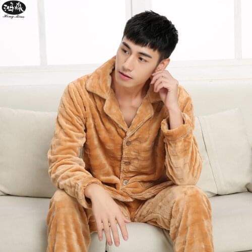 2018 Flannel Pajamas Sets New Autumn Winter Men Long-sleeves Cardigan Solid Color Comfortable Home Clothing Warm Pyjamas Suits