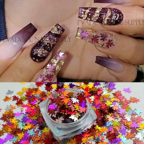 Holographic Maple Leaf Nail Art Sequins 3D Flake Fall Leaves Gold Red Glitter Autumn Design Manicure Nails Art Decorations