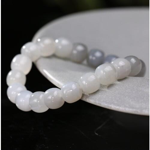 Gradient Gray Old-shaped Bead Plain Circle Xinjiang Hetian Jade Bracelet for Women Girls Simple Rouge Jewelry