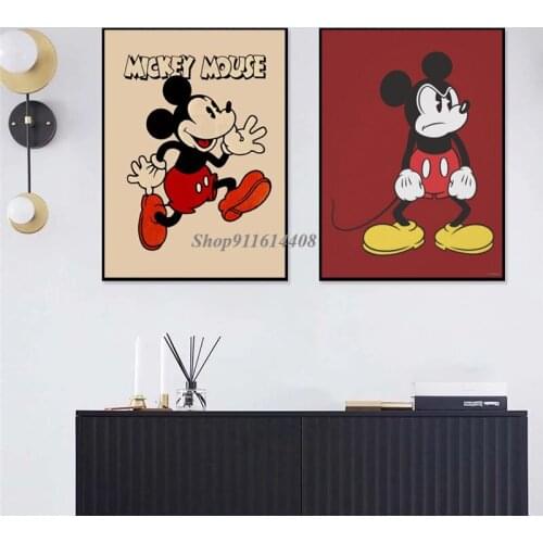 Canvas Painting Poster Prints Disney Anime Vintage Sporty Running Mickey Mouse Wall Art Cartoon Picture for Kids Room Home Decor