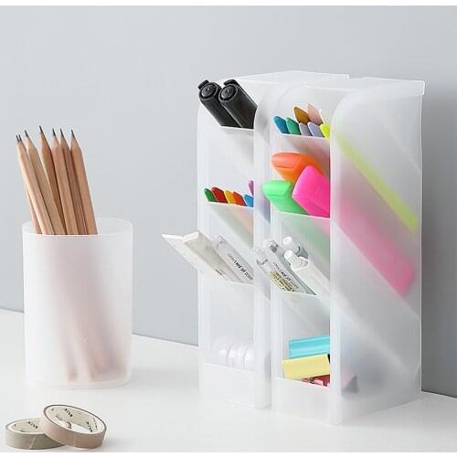 Kawaii 4 Grid Desk Pen Holder Pencil Makeup Storage Box Desktop Organizer Stand Case Pen Holder School Office Stationery