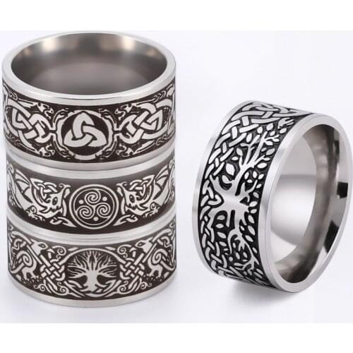 Vintage Viking Style Nordic Love Knot Wolf Mens Ring Defense Dragon Tree of Life Hiphop Rock Punk Women Couple Finger Ring Gift