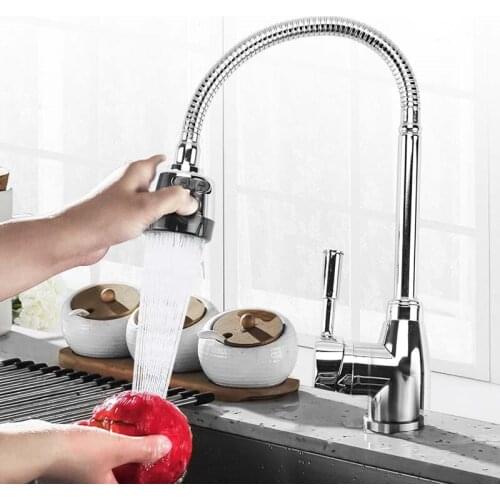 Kitchen 360Degree Rotatable Spout Single Handle Sink Basin Faucet Adjustable Solid Brass Pull Down Spray Mixer Tap Deck Mounted
