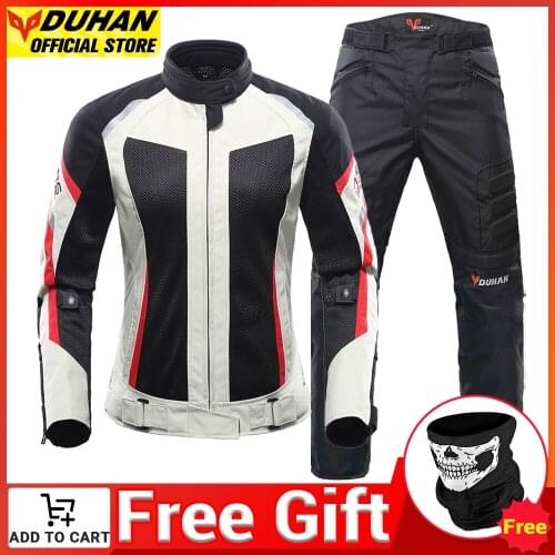 DUHAN Motorcycle Jacket Women Moto Suit Breathable Pants Cycling Clothing Summer Motorbiker Racing Clothes Quick Dry Sportswear