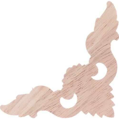 M17D 4pcs/set Wood Carved Corner Flower Onlay Applique Unpainted Frame Cupboard Cabinet Decal For Home Furniture Decor 8x8cm