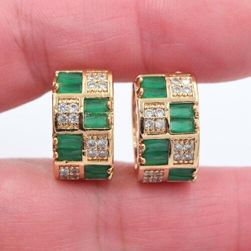 Gold Color Fashion Luxury Green Cubic Zirconia CZ Huggie Hoop Earrings for Women
