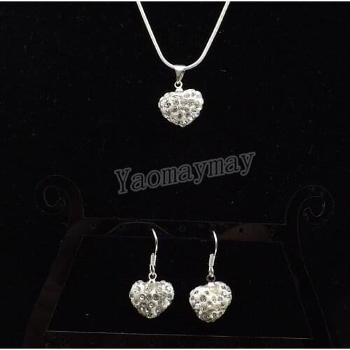 Fashion Jewelry Set White Heart Pendant Crystal Earrings And Necklace 5 Sets Wholesale Free Shipping