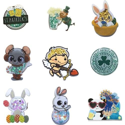 Cartoon Animals Pattern Quicksand Acrylic Planar Resin DIY Sew For Art Bows Party Hair Accessories Crafts Material,10Yc17617