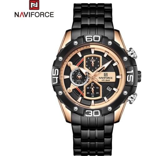 NAVIFORCE Mens Analog Quartz Chronograph Watch with Stainless Steel Bracelet NF8018 30M Waterproof Date Wristwatch 2021 New Hot