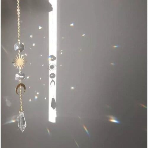 Celestial Crystal Suncatcher for Window Hanging Crystal Light Catcher Rainbow Prism Sun Catcher Glass Boho Suncatcher Car Charms