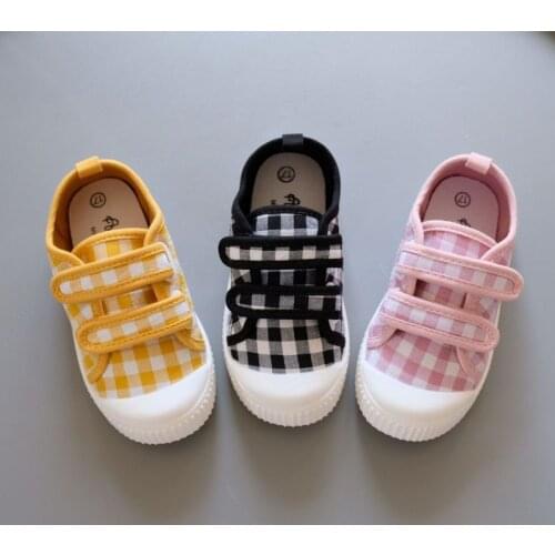 Spring Autumn New Korean Plaid Childrens Hook Canvas Shoes Baby Boys Girls Kindergarten Soft Bottom Shoes Toddler Kids Sneakers
