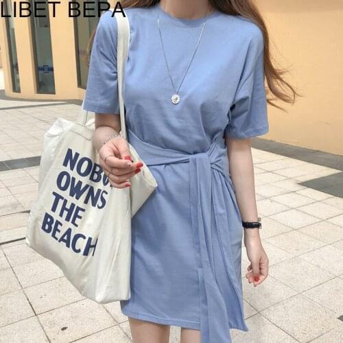 2021 New Spring Summer Women Dresses High Waist Lace up Casual Knitted Fashionable Korean Style Female Above Knee Dress DR295