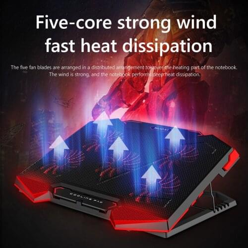 Gaming Laptop Cooler Riser 5 Levels Height Adjustable Holder USB Powered Support 5 Fans Notebook PC Cooling Pad for 12-19 inch