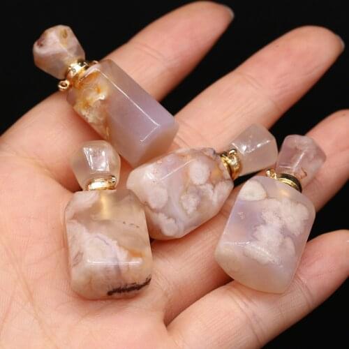 Natural Stone Perfume Bottle Pendant Faceted Cherry Blossom Agates Charm For Jewelry Making Elegant DIY Necklace Accessories