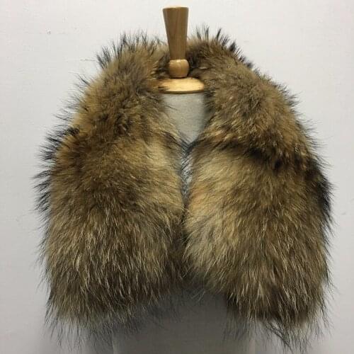 Real Fur Jacket Detachable Collar Scarfs Women Winter Coat Fur Collar Luxury Raccoon Fur Winter Neck Warmers C001-80X20cm