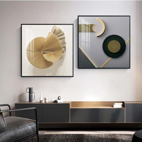Modern Geometric Abstract Canvas Painting Green Golden Texture Wall Art Posters and Prints Nordic Luxury Minimalist Home Decor